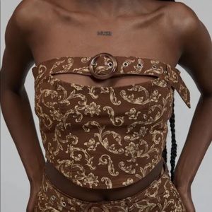 Milk It Brown Strapless Buckle Vamp Top Size US Small
